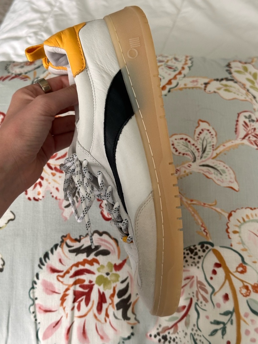 White & Yellow Women's Low-Top Sneakers - Picture 3 of 6